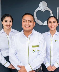 medical woman showing x-ray image to patient